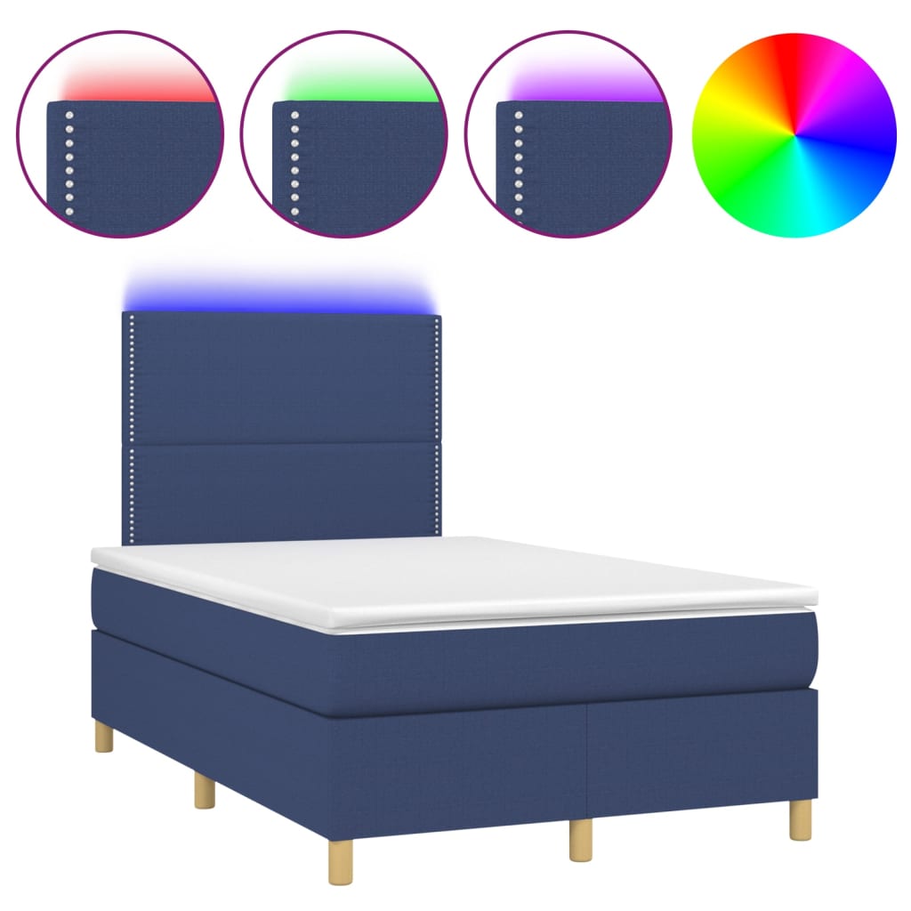 Letto a Molle con Materasso e LED Blu 120x200cm in Tessuto - homemem39