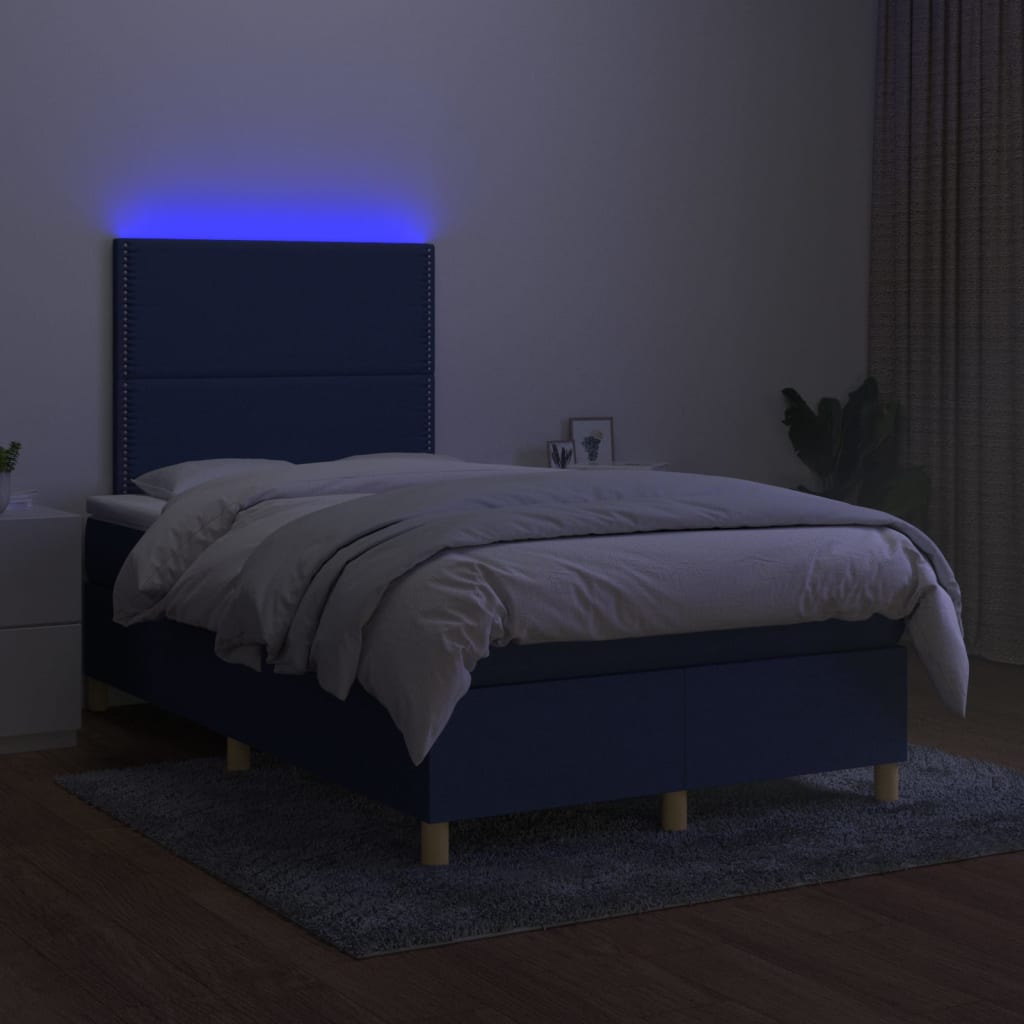 Letto a Molle con Materasso e LED Blu 120x200cm in Tessuto - homemem39