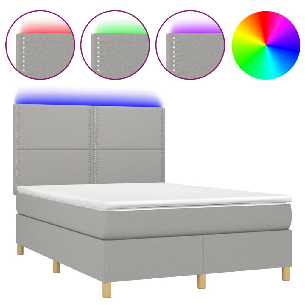 Letto a Molle Materasso e LED Grigio Chiaro 140x190 cm Tessuto - homemem39