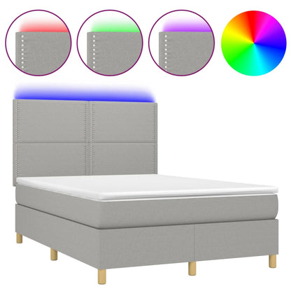 Letto a Molle Materasso e LED Grigio Chiaro 140x190 cm Tessuto - homemem39