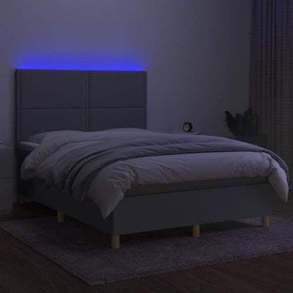 Letto a Molle Materasso e LED Grigio Chiaro 140x190 cm Tessuto - homemem39