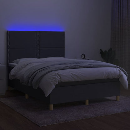 Letto a Molle Materasso e LED Grigio Scuro 140x190cm in Tessuto - homemem39