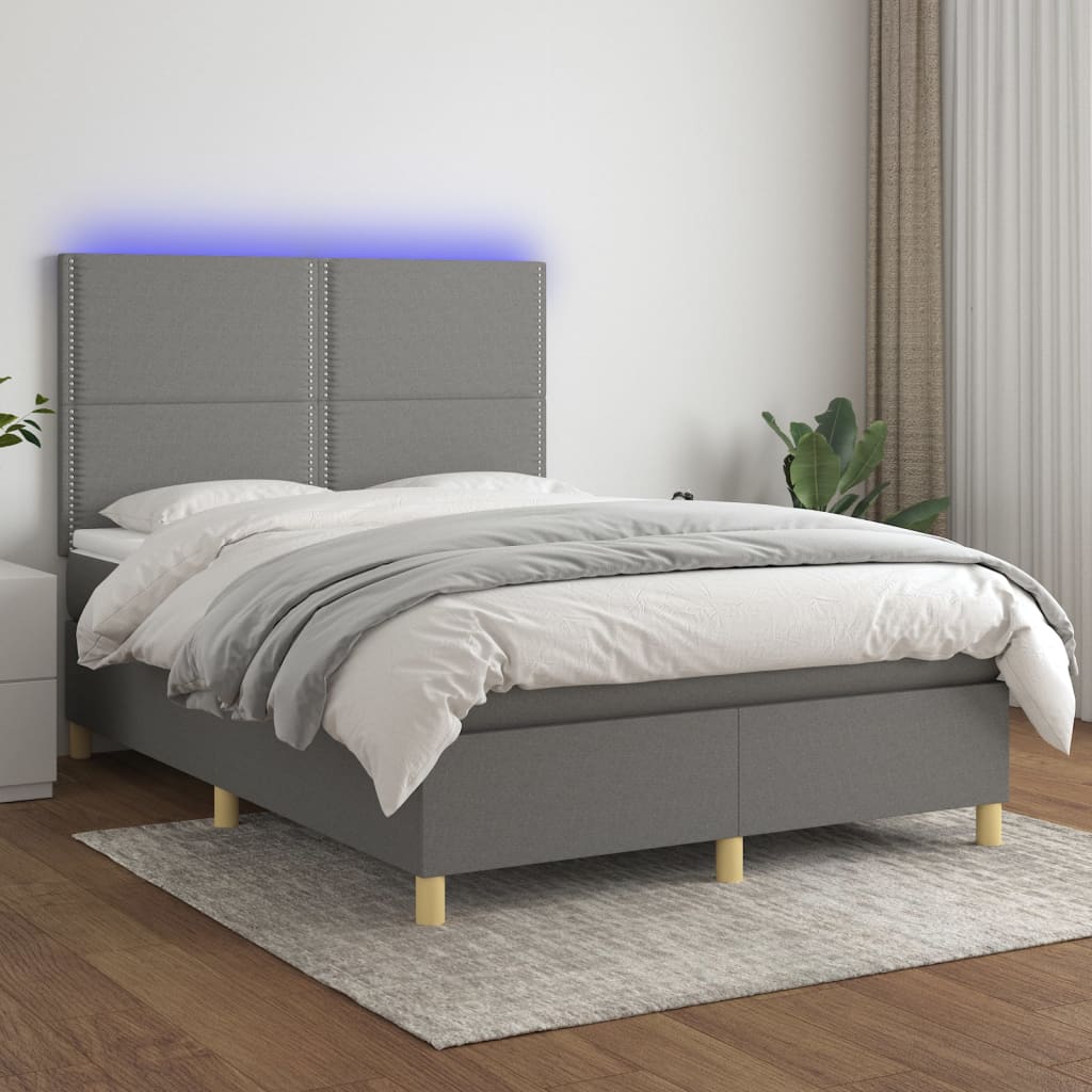 Letto a Molle Materasso e LED Grigio Scuro 140x190cm in Tessuto - homemem39