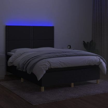 Letto a Molle con Materasso e LED Nero 140x190 cm in Tessuto - homemem39