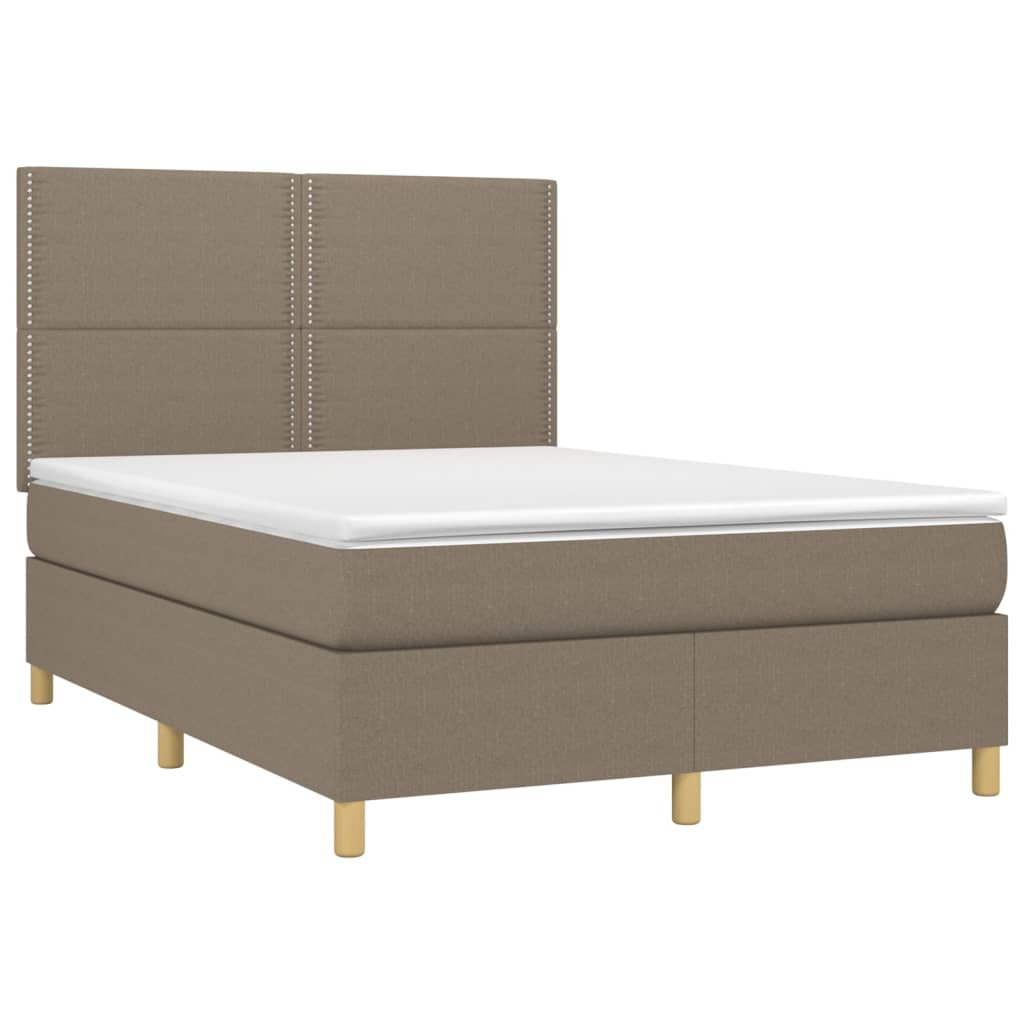 Letto a Molle con Materasso e LED Tortora 140x190 cm in Tessuto - homemem39