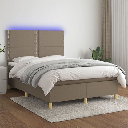 Letto a Molle con Materasso e LED Tortora 140x190 cm in Tessuto - homemem39