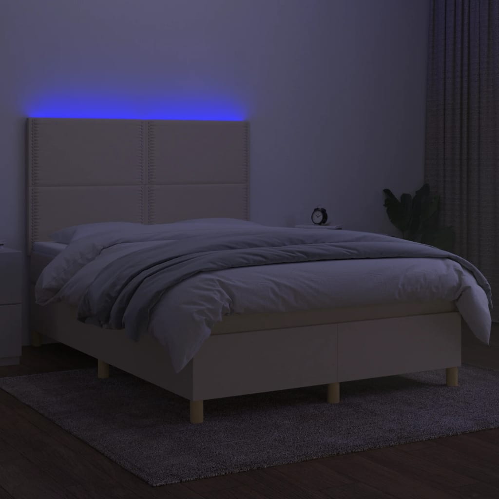 Letto a Molle con Materasso e LED Crema 140x190 cm in Tessuto - homemem39