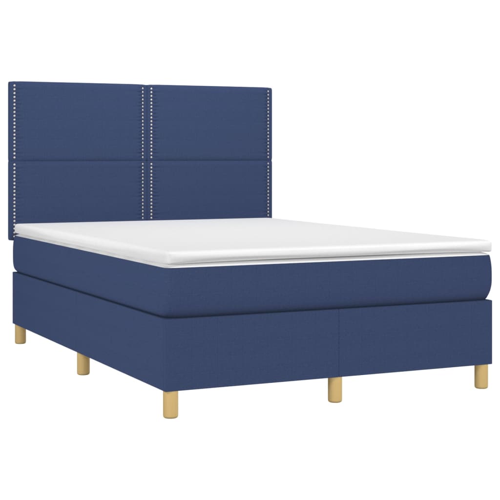 Letto a Molle con Materasso e LED Blu 140x190 cm in Tessuto - homemem39