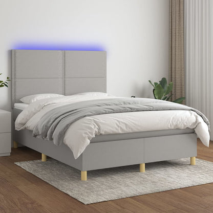 Letto a Molle Materasso e LED Grigio Chiaro 140x200 cm Tessuto - homemem39