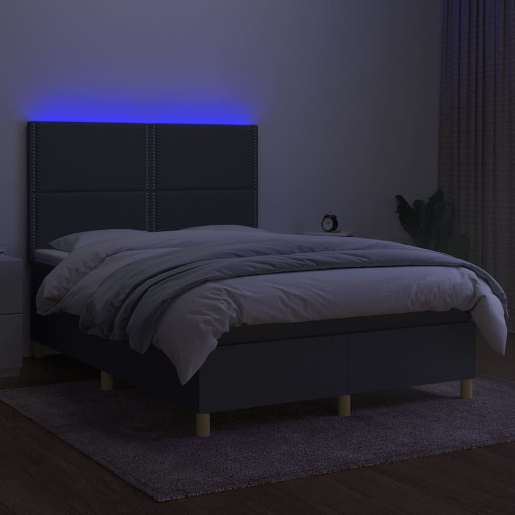 Letto a Molle Materasso e LED Grigio Scuro 140x200cm in Tessuto - homemem39