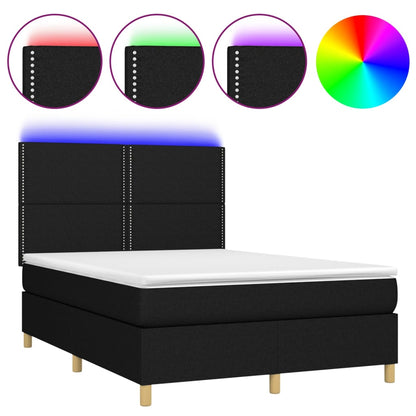 Letto a Molle con Materasso e LED Nero 140x200 cm in Tessuto - homemem39