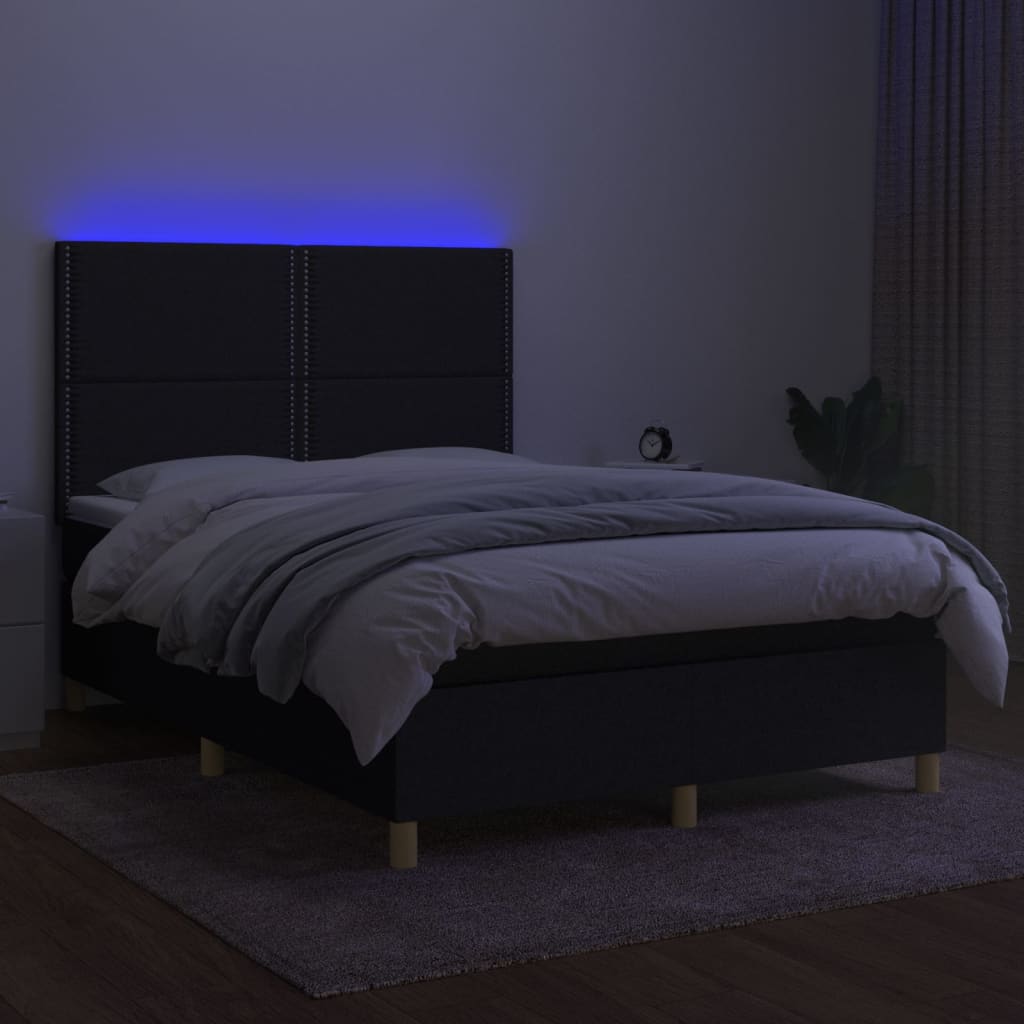 Letto a Molle con Materasso e LED Nero 140x200 cm in Tessuto - homemem39