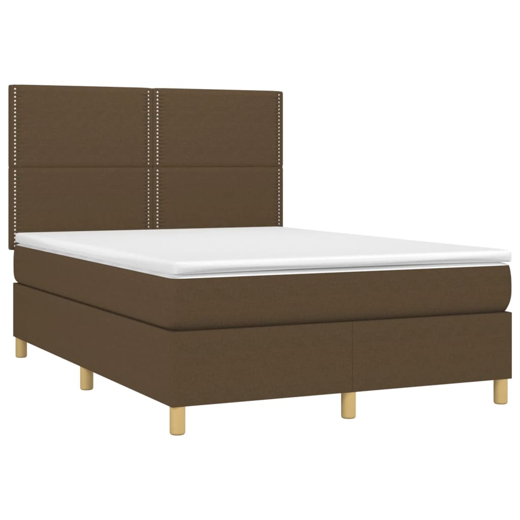 Letto a Molle Materasso e LED Marrone Scuro 140x200 cm Tessuto - homemem39