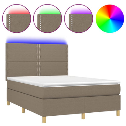 Letto a Molle con Materasso e LED Tortora 140x200 cm in Tessuto - homemem39