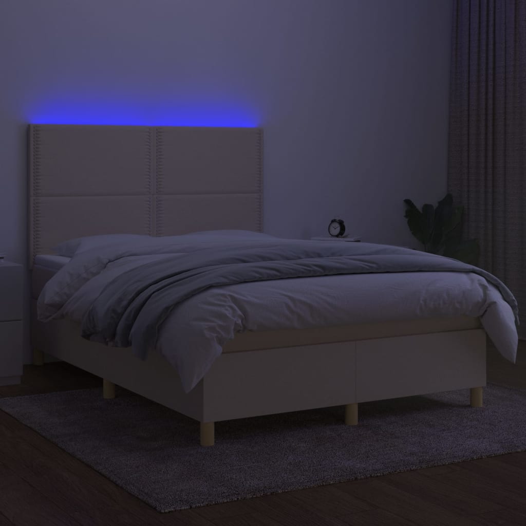 Letto a Molle con Materasso e LED Crema 140x200 cm in Tessuto - homemem39