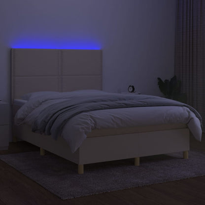 Letto a Molle con Materasso e LED Crema 140x200 cm in Tessuto - homemem39