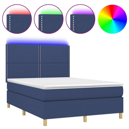 Letto a Molle con Materasso e LED Blu 140x200 cm in Tessuto - homemem39