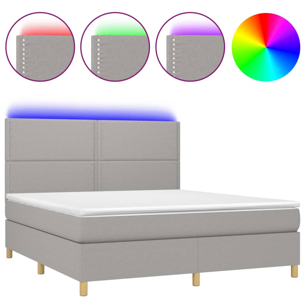 Letto a Molle Materasso e LED Grigio Chiaro 160x200 cm Tessuto - homemem39