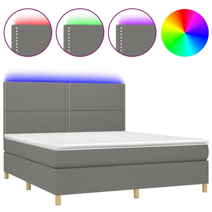 Letto a Molle Materasso e LED Grigio Scuro 160x200cm in Tessuto - homemem39