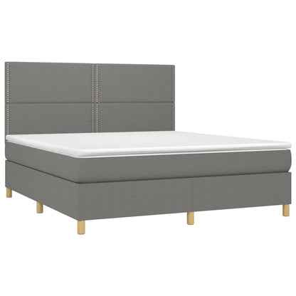 Letto a Molle Materasso e LED Grigio Scuro 160x200cm in Tessuto - homemem39