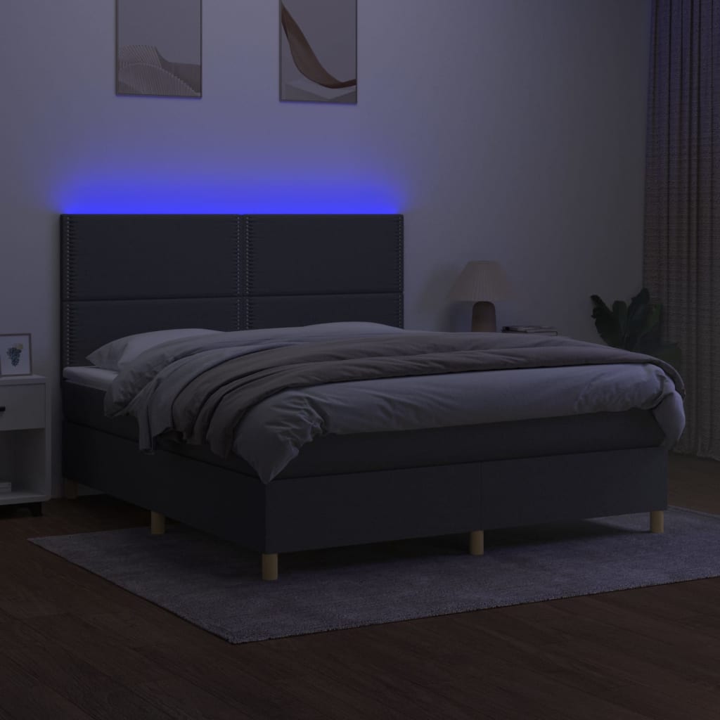 Letto a Molle Materasso e LED Grigio Scuro 160x200cm in Tessuto - homemem39