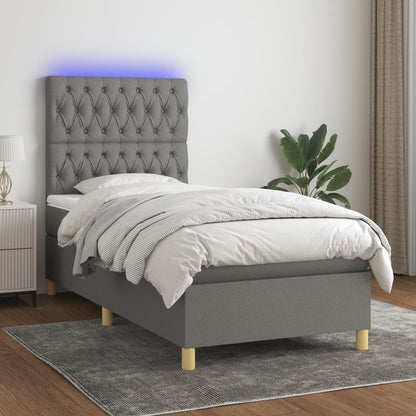 Letto a Molle Materasso e LED Grigio Scuro 80x200 cm in Tessuto - homemem39