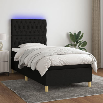 Letto a Molle con Materasso e LED Nero 80x200 cm in Tessuto - homemem39