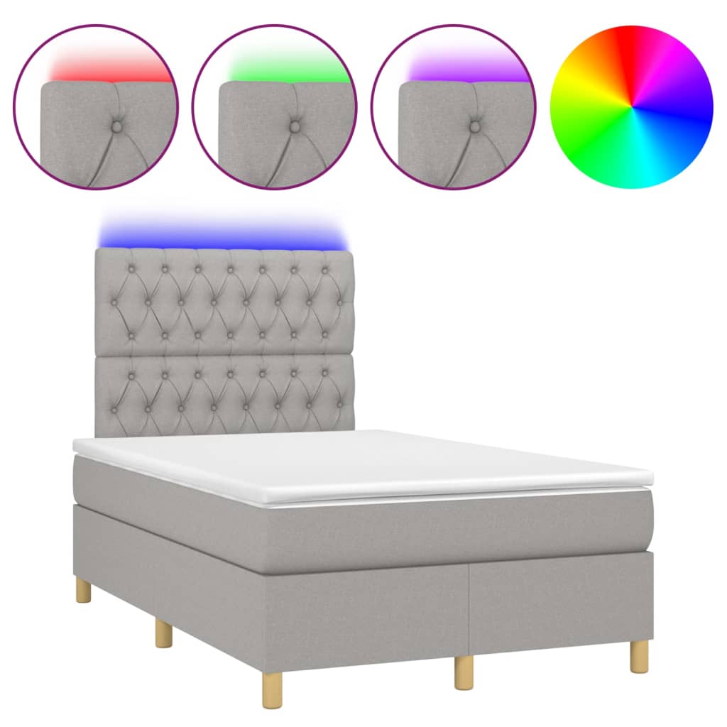 Letto a Molle Materasso e LED Grigio Chiaro 120x200 cm Tessuto - homemem39