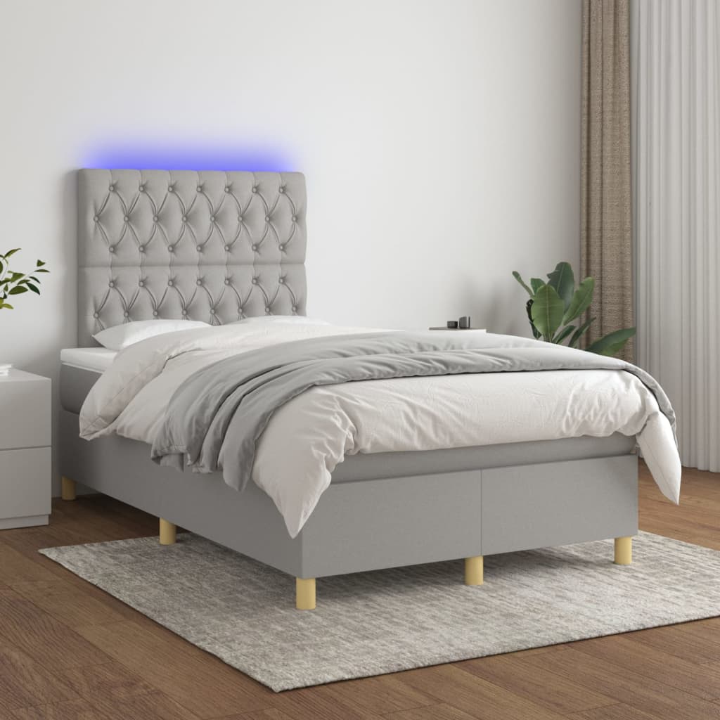 Letto a Molle Materasso e LED Grigio Chiaro 120x200 cm Tessuto - homemem39