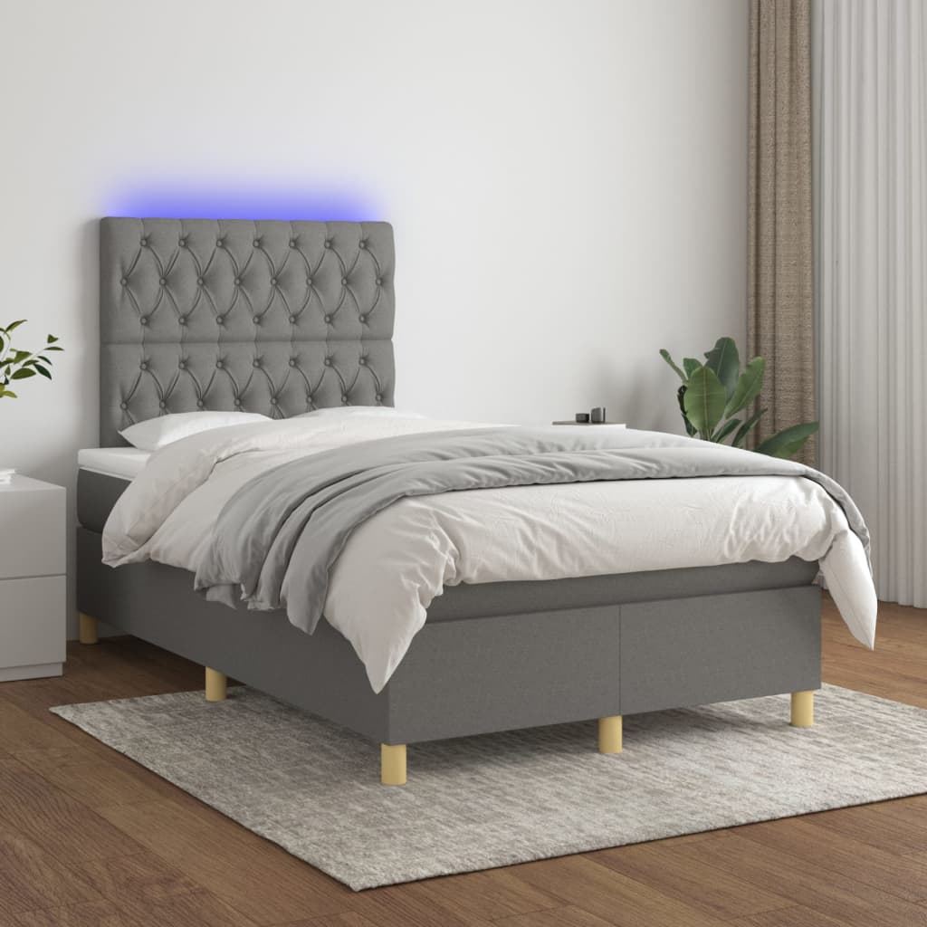 Letto a Molle Materasso e LED Grigio Scuro 120x200cm in Tessuto - homemem39