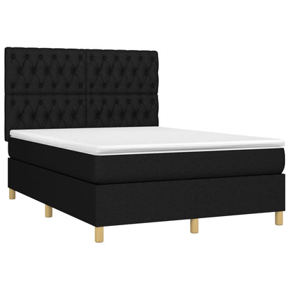 Letto a Molle con Materasso e LED Nero 140x200 cm in Tessuto - homemem39