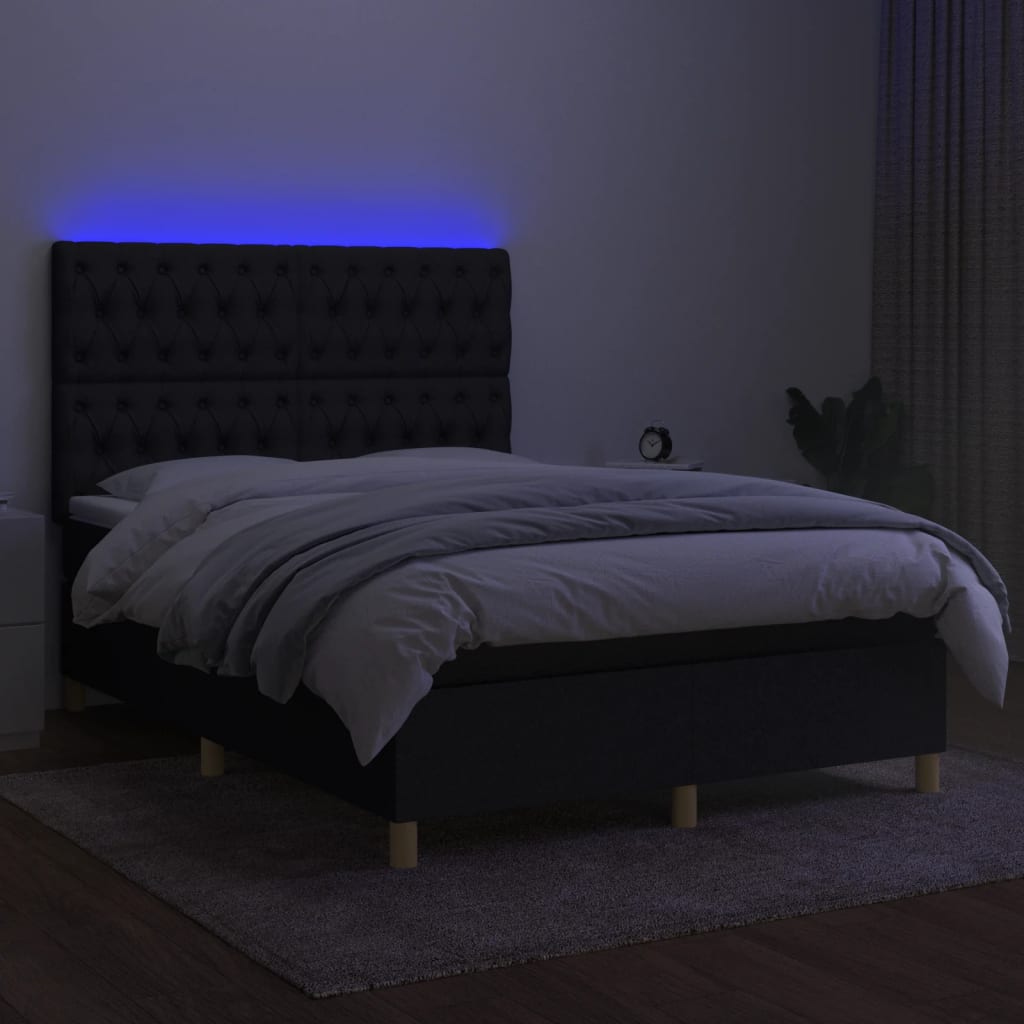 Letto a Molle con Materasso e LED Nero 140x200 cm in Tessuto - homemem39