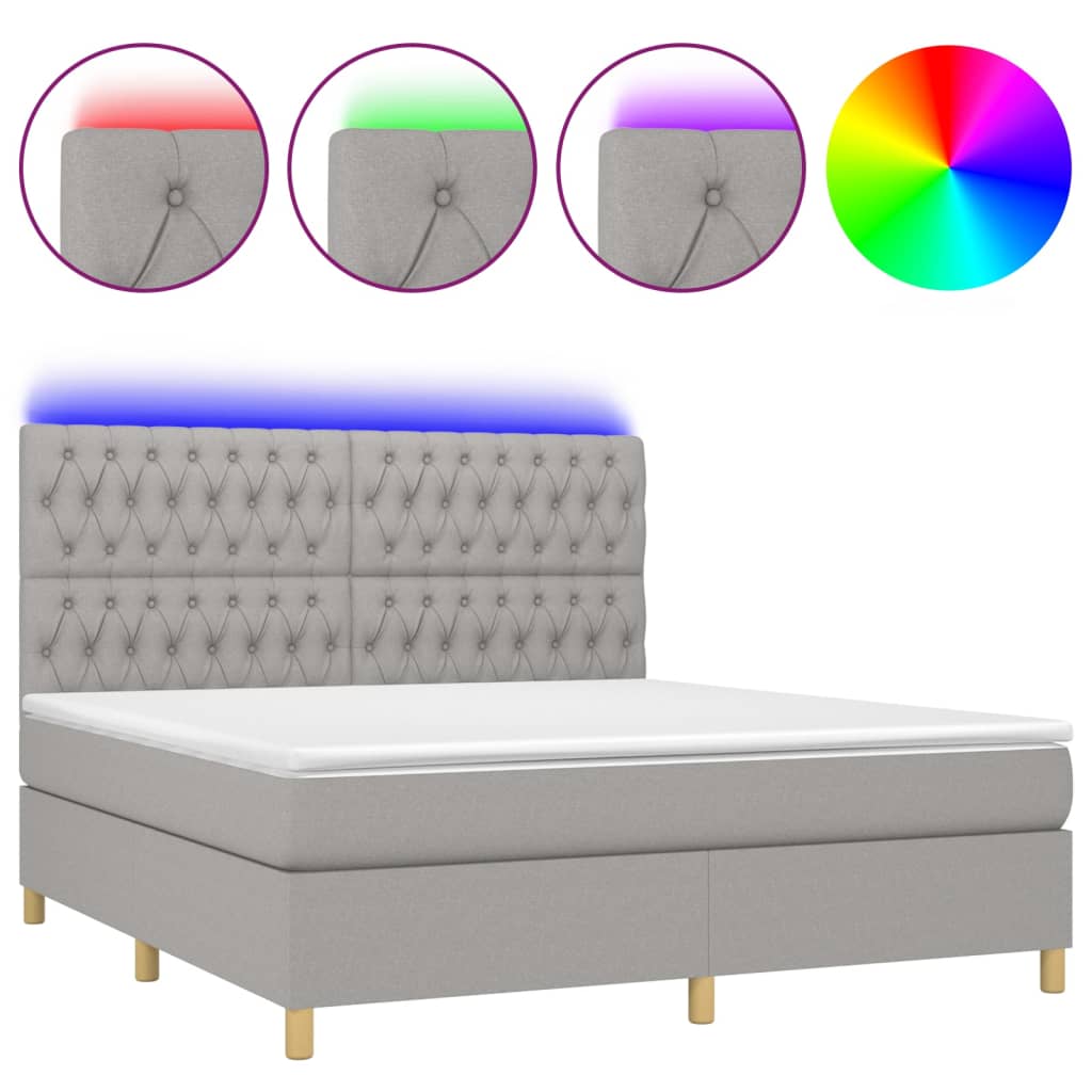 Letto a Molle Materasso e LED Grigio Chiaro 160x200 cm Tessuto - homemem39