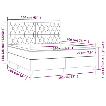 Letto a Molle Materasso e LED Grigio Chiaro 160x200 cm Tessuto - homemem39