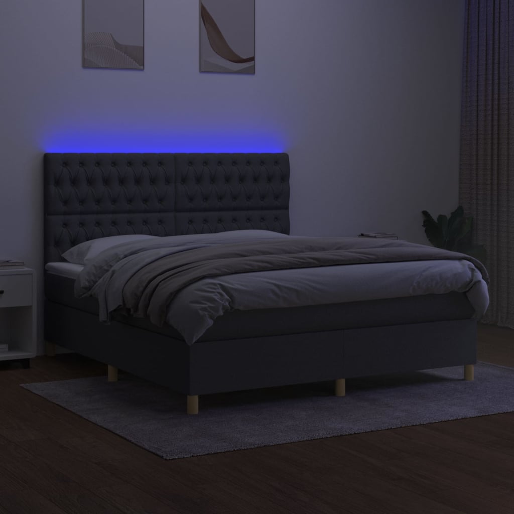 Letto a Molle Materasso e LED Grigio Scuro 160x200cm in Tessuto - homemem39