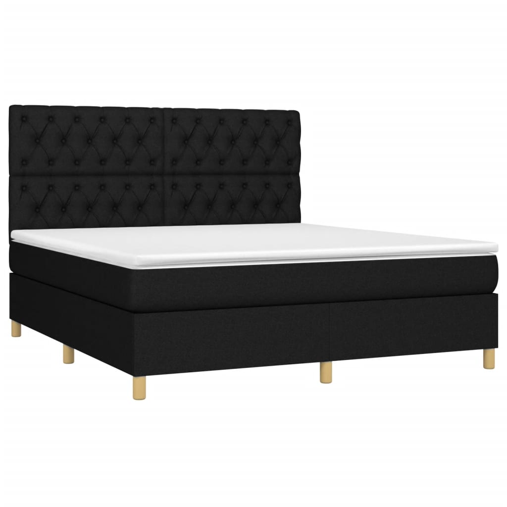 Letto a Molle con Materasso e LED Nero 160x200 cm in Tessuto - homemem39