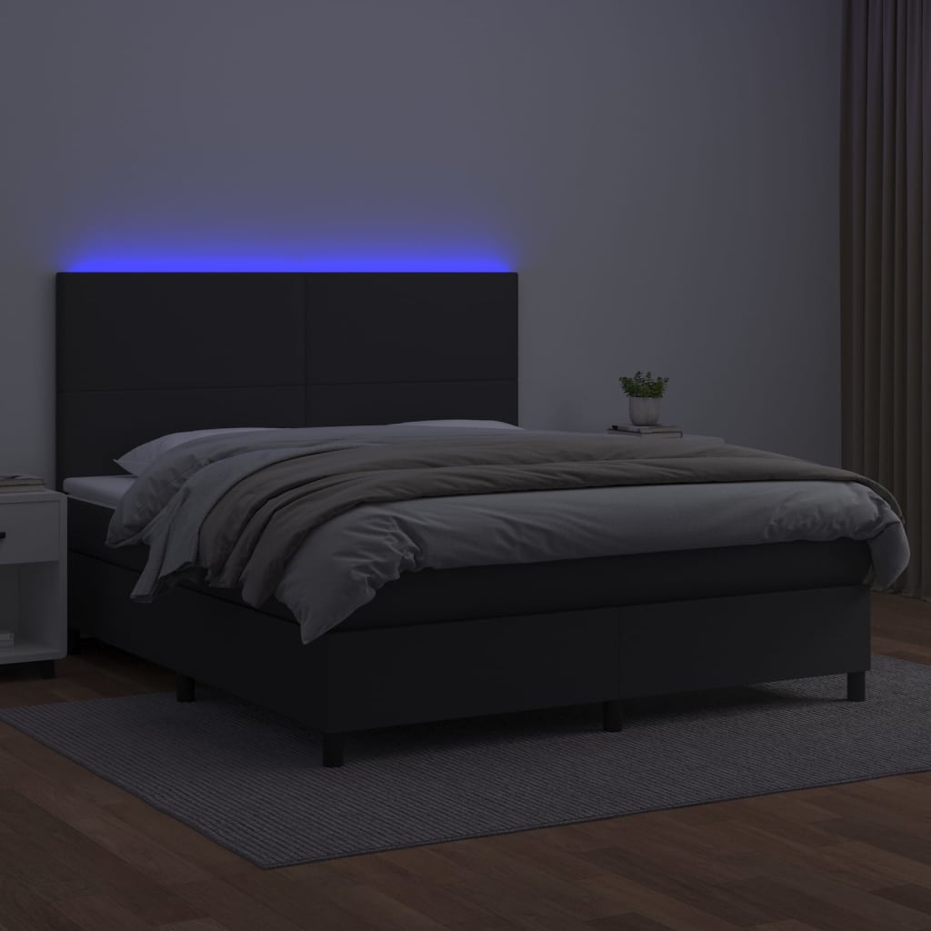 Giroletto a Molle con Materasso e LED Nero 180x200cm Similpelle - homemem39