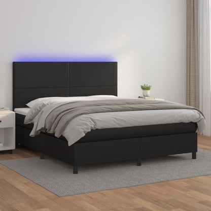 Giroletto a Molle con Materasso e LED Nero 180x200cm Similpelle - homemem39