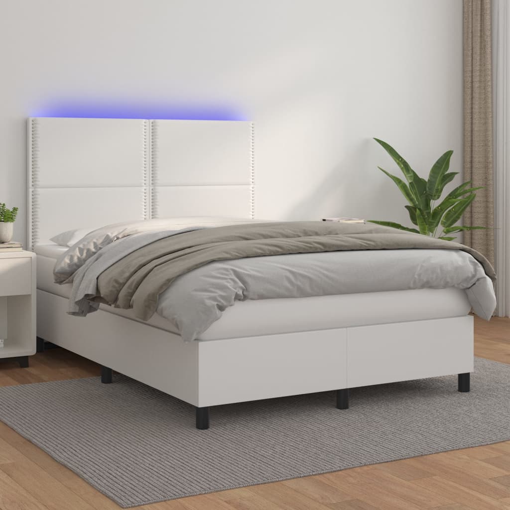 Giroletto Molle con Materasso e LED Bianco 140x190cm Similpelle - homemem39