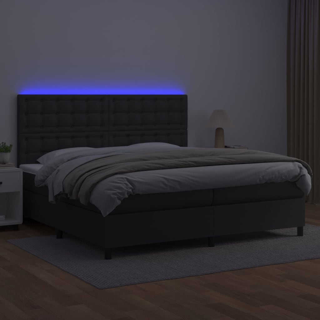 Giroletto a Molle con Materasso e LED Nero 200x200cm Similpelle - homemem39