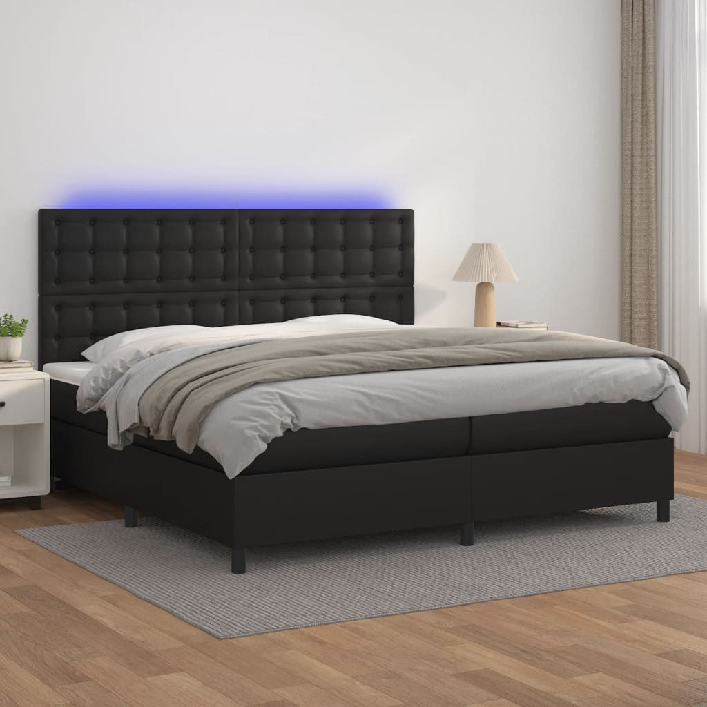 Giroletto a Molle con Materasso e LED Nero 200x200cm Similpelle - homemem39