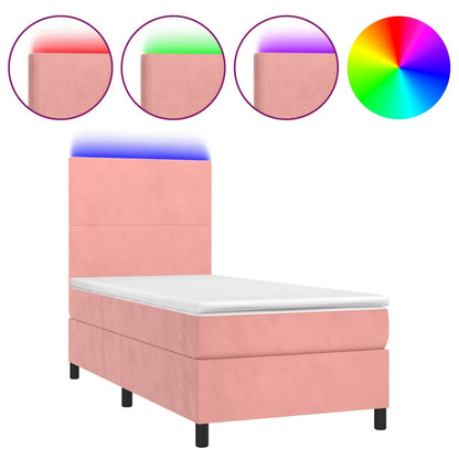 Letto a Molle con Materasso e LED Rosa 100x200 cm in Velluto - homemem39