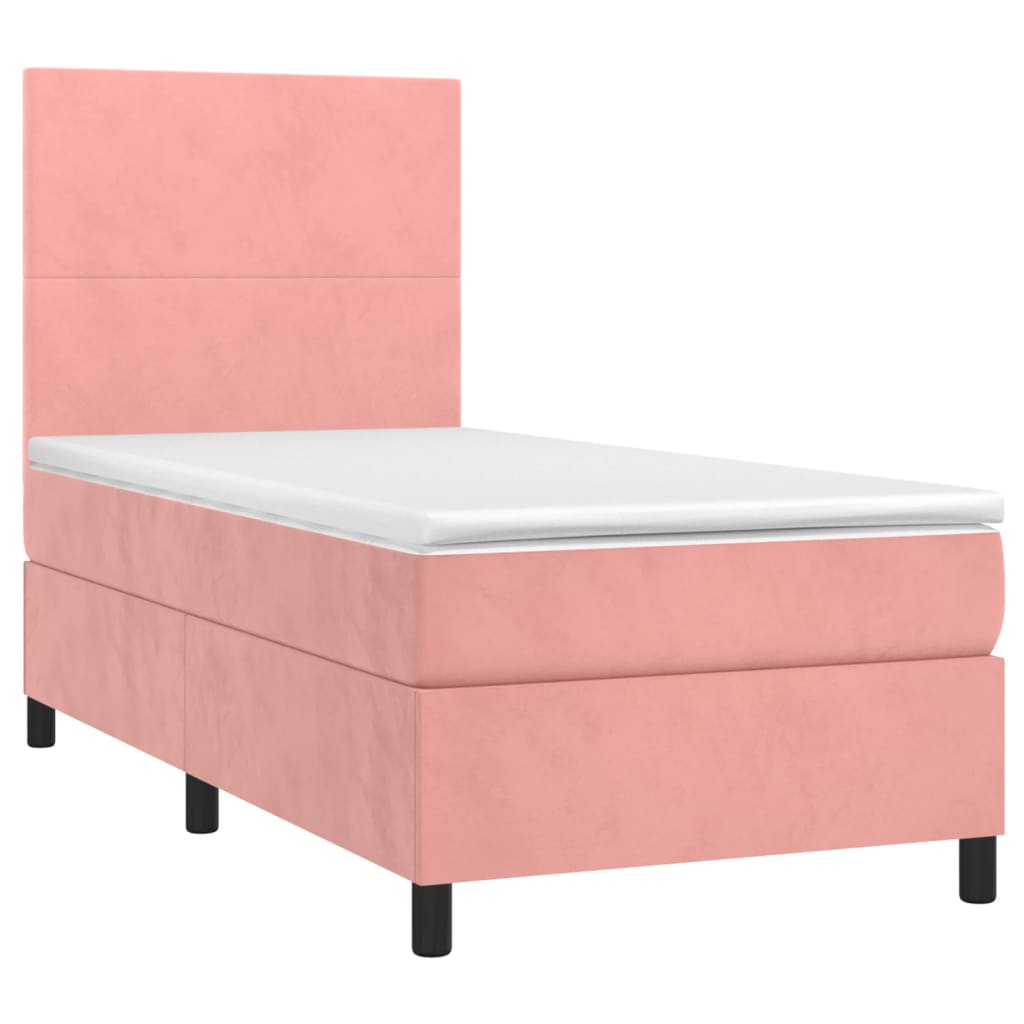 Letto a Molle con Materasso e LED Rosa 100x200 cm in Velluto - homemem39