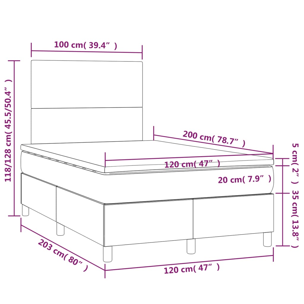 Letto a Molle con Materasso e LED Grigio Scuro 120x200 cm - homemem39