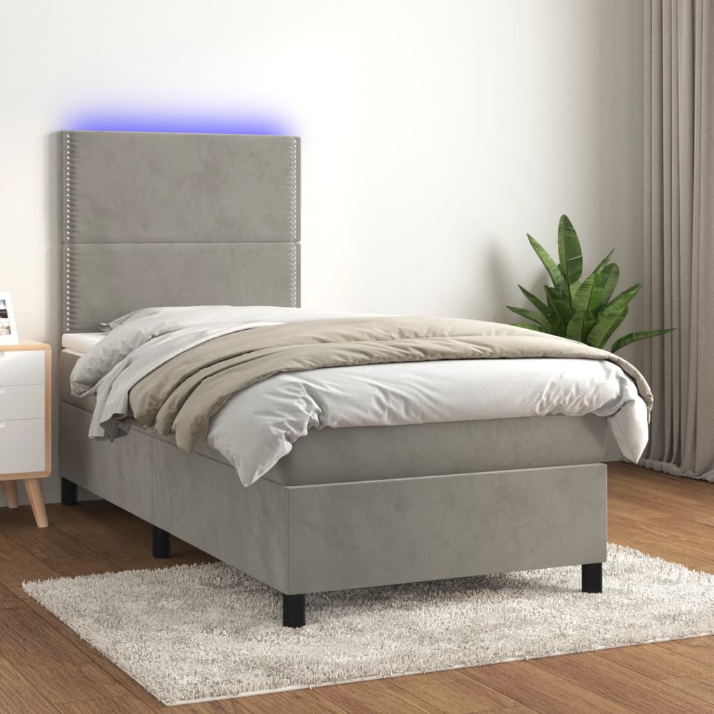 Letto a Molle Materasso e LED Grigio Chiaro 80x200 cm Velluto - homemem39