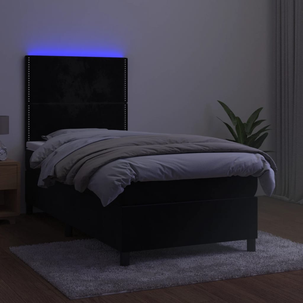 Letto a Molle con Materasso e LED Nero 80x200 cm in Velluto - homemem39