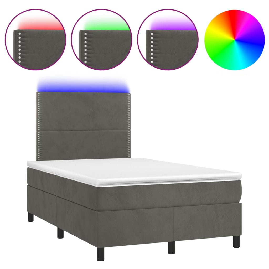 Letto a Molle con Materasso e LED Grigio Scuro 120x200 cm - homemem39