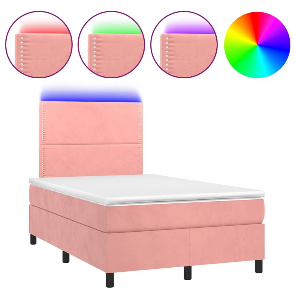 Letto a Molle con Materasso e LED Rosa 120x200 cm in Velluto - homemem39