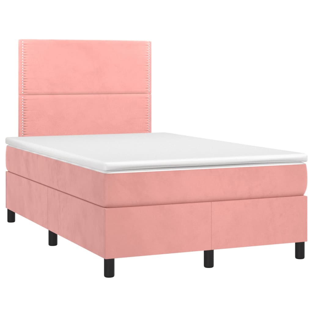 Letto a Molle con Materasso e LED Rosa 120x200 cm in Velluto - homemem39