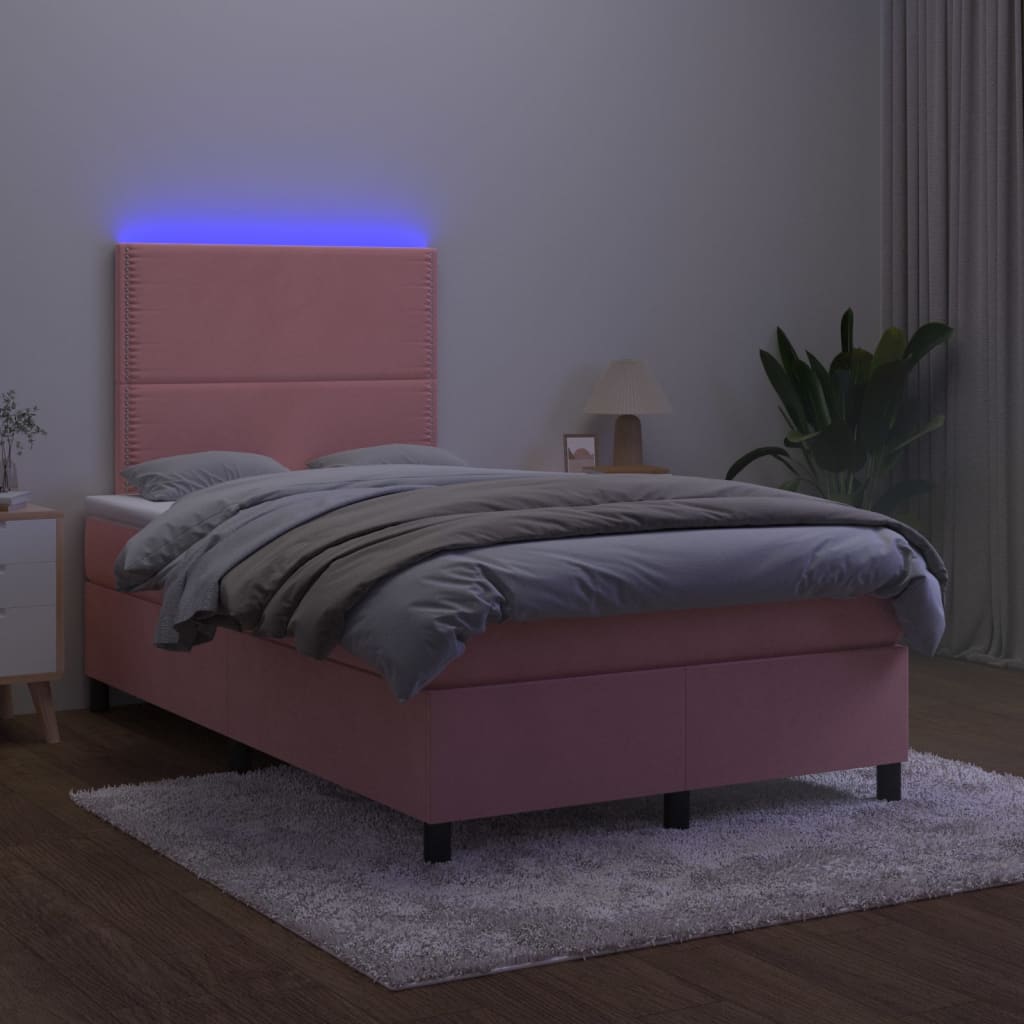 Letto a Molle con Materasso e LED Rosa 120x200 cm in Velluto - homemem39